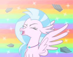 Size: 1137x879 | Tagged: safe, artist:kmlp, derpibooru exclusive, silverstream, classical hippogriff, hippogriff, animated, eyes closed, fabulous secret powers, female, heyyeyaaeyaaaeyaeyaa, open mouth, solo, spread wings, stairs, that hippogriff sure does love stairs, vector, wingboner, wings