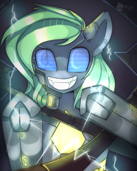 Size: 2000x2500 | Tagged: safe, artist:freak-side, oc, earth pony, pony, robot, robot pony, error, frog (hoof), grin, mech, smiling, solo, underhoof