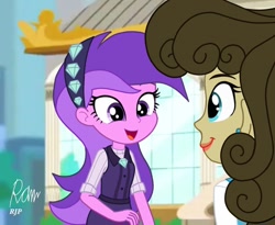 Size: 1080x886 | Tagged: safe, artist:rjp.rammy, amethyst star, matilda, sparkler, equestria girls, slice of life (episode), clothes, ear piercing, earring, equestria girls-ified, female, headband, jewelry, lipstick, makeup, open mouth, piercing, scene interpretation, shirt, skirt, sweater, vest