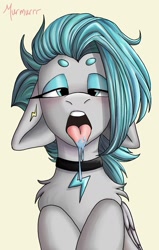 Size: 1100x1725 | Tagged: safe, artist:murmurrrart, oc, pegasus, pony, drool, eyeshadow, female, makeup, mare, solo, tongue out
