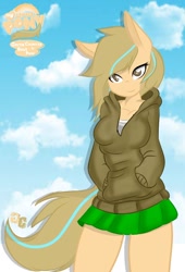 Size: 696x1024 | Tagged: safe, artist:ambris, artist:grithcourage, oc, oc:grith courage, anthro, backround, cute, jaket, looking at you, solo, trace, watermark