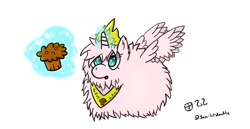 Size: 1587x817 | Tagged: safe, artist:scarletdoodle, oc, oc:fluffle puff, alicorn, pony, alicornified, flufflecorn, food, magic, muffin, race swap, solo