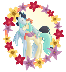 Size: 1280x1392 | Tagged: safe, artist:tenderrain46, coco pommel, soarin', earth pony, pegasus, base used, crack shipping, female, flower, male, shipping, simple background, soarinpommel, straight, transparent background