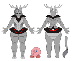 Size: 3000x2500 | Tagged: safe, artist:bri black, derpibooru exclusive, oc, oc:rubecca lily, anthro, hybrid, wendigo, freckles, height difference, kirby, muscles, reference sheet, wendingo pony