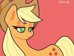 Size: 980x739 | Tagged: safe, artist:littlebraineater, derpibooru import, applejack, earth pony, pony, applejack is not amused, cowboy hat, female, hat, lidded eyes, mare, red background, simple background, solo, unamused