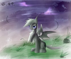 Size: 640x527 | Tagged: safe, artist:美味的芥末, oc, oc only, oc:night wind, bat, bat pony, bat pony oc, bat wings, sitting, solo, wings