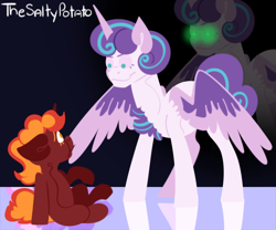 Size: 654x545 | Tagged: safe, artist:spudsmcfrenzy, princess flurry heart, oc, oc:eclipse, alicorn, pony, unicorn, comic:skinwalker, female, filly, inkieverse, mare, older, older flurry heart, this will end in tears