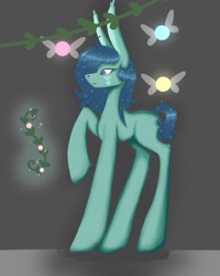 Size: 1080x1350 | Tagged: safe, artist:phoenixmisttx, oc, oc only, earth pony, firefly (insect), insect, pony, earth pony oc, raised hoof, solo, vine