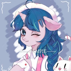 Size: 640x640 | Tagged: safe, artist:酒湘子, oc, oc only, cat, pony, unicorn, clothes, female, hat, mare, one eye closed, solo, wink