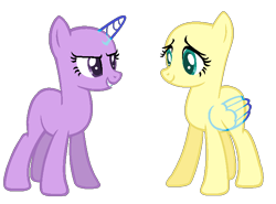 Size: 709x525 | Tagged: safe, artist:alari1234-bases, derpibooru import, fluttershy, twilight sparkle, unicorn twilight, pegasus, pony, unicorn, bald, base, duo, eyelashes, horn, simple background, smiling, transparent background, wings