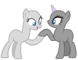 Size: 790x608 | Tagged: safe, artist:chanour-bases, earth pony, pony, unicorn, bald, base, duo, eyelashes, holding hooves, horn, open mouth, simple background, smiling, transparent background