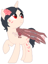 Size: 310x407 | Tagged: safe, artist:skulifuck, oc, oc only, alicorn, original species, alicorn oc, base used, female, flower, flower in hair, horn, looking up, mare, raised hoof, simple background, smiling, solo, transparent background, wings