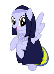 Size: 7300x9900 | Tagged: safe, artist:byteslice, oc, oc:huracata, pegasus, pony, .svg available, clothes, female, flying, happy, jewelry, looking at you, mare, necklace, nun, open mouth, simple background, smiling, solo, spread wings, svg, transparent background, vector, wings