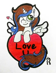 Size: 1545x2000 | Tagged: safe, artist:dawn-designs-art, oc, alicorn, pony, heart, holiday, oc needed, solo, traditional art, valentine's day