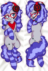 Size: 2032x3000 | Tagged: safe, artist:beantoebean, oc, oc only, oc:cinnabyte, adorkable, bandana, body pillow, cinnabetes, clothes, cute, dork, glasses, smiling, socks, striped socks