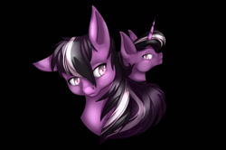 Size: 1473x981 | Tagged: safe, artist:ronyardraws, oc, oc only, earth pony, pony, unicorn, black background, bust, duo, earth pony oc, female, horn, mare, simple background, unicorn oc