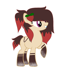 Size: 1050x1182 | Tagged: safe, artist:demure-doe, oc, oc only, oc:chocolate strawberry, food pony, original species, pony, female, food, grin, ponified, simple background, smiling, socks (coat marking), solo, transparent background