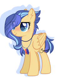 Size: 3400x3924 | Tagged: safe, artist:lazuli, oc, oc only, pegasus, pony, eye clipping through hair, female, jewelry, mare, necklace, pegasus oc, signature, simple background, smiling, solo, transparent background, wings