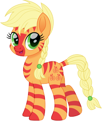 Size: 1266x1500 | Tagged: safe, artist:cloudyglow, derpibooru import, applejack, zebra, braid, braided tail, cute, female, jackabetes, mare, simple background, solo, species swap, transparent background, zebrafied