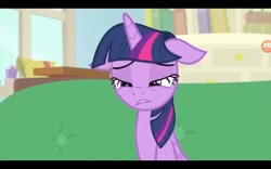 Size: 1920x1200 | Tagged: safe, derpibooru import, screencap, twilight sparkle, twilight sparkle (alicorn), alicorn, pony, starlight the hypnotist, spoiler:interseason shorts, bedroom eyes, female, floppy ears, low quality, mare, sofa, solo, starlight's office, twilight hates ladybugs