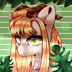 Size: 2000x2000 | Tagged: safe, artist:etoz, oc, oc only, pony, bust, female, flower, horns, mare, plant, request, requested art, solo