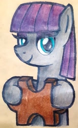 Size: 1800x2920 | Tagged: safe, artist:melisareb, maud pie, earth pony, pony, autism, autistic maud, bust, female, looking at you, mare, puzzle, solo, traditional art