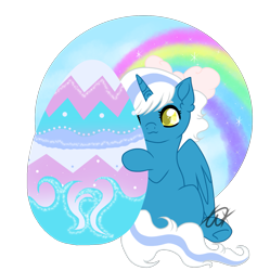 Size: 1439x1518 | Tagged: safe, artist:twinklecometyt, oc, oc:fleurbelle, alicorn, alicorn oc, bow, easter, easter egg, female, golden eyes, hair bow, holiday, horn, mare, simple background, transparent background, wings