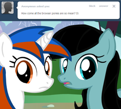 Size: 640x573 | Tagged: safe, artist:furrgroup, oc, oc:netscape, oc:safari, pony, ask internet explorer, browser ponies