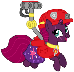 Size: 1065x1041 | Tagged: safe, artist:徐詩珮, fizzlepop berrytwist, tempest shadow, pony, unicorn, series:sprglitemplight diary, series:sprglitemplight life jacket days, series:springshadowdrops diary, series:springshadowdrops life jacket days, alternate universe, base used, clothes, cute, marshall (paw patrol), paw patrol, simple background, transparent background