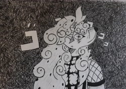 Size: 3729x2647 | Tagged: safe, artist:cello-horse, oc, oc only, oc:pepper, anthro, kirin, diavolo, ink drawing, jjba, jojo's bizarre adventure, kirin oc, lost in thought, menacing, solo, traditional art