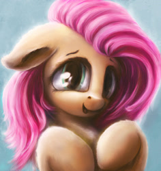 Size: 1000x1059 | Tagged: safe, artist:stdeadra, derpibooru import, fluttershy, pegasus, pony, bust, cute, eye, female, floppy ears, hooves to the chest, looking at you, mare, open mouth, portrait, shyabetes, smiling, solo, speedpaint, three quarter view