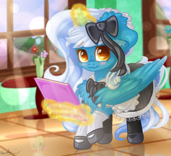 Size: 2300x2100 | Tagged: safe, artist:kindny-chan, oc, oc:fleurbelle, alicorn, pony, clothes, female, magic, maid, mare, solo