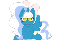 Size: 1000x700 | Tagged: safe, artist:monstermomma, oc, oc:fleurbelle, alicorn, :p, adorabelle, alicorn oc, bow, chibi, cute, female, golden eyes, hair bow, horn, mare, simple background, tongue out, transparent background, wings