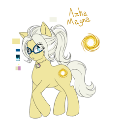 Size: 1100x1100 | Tagged: safe, artist:cdv, artist:sweeteater, derpibooru exclusive, oc, oc:azha magna, earth pony, pony, female, glasses, jewelry, looking at you, necklace, ponytail, reference sheet, solo