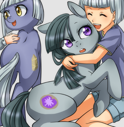 Size: 781x801 | Tagged: safe, artist:racoonsan, edit, limestone pie, marble pie, earth pony, human, pony, art, cropped, cute, duo focus, hug, human ponidox, limabetes, marblebetes, self ponidox, solo focus