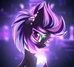 Size: 3333x3016 | Tagged: safe, artist:airiniblock, oc, oc:neon sunrise, pony, :3, bust, chest fluff, commission, female, looking at you, pale belly, portrait, rcf community, solo