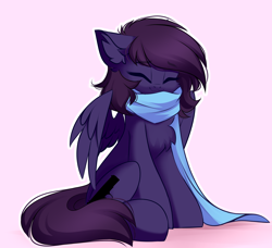 Size: 2976x2716 | Tagged: safe, artist:airiniblock, oc, oc only, oc:pestyskillengton, pegasus, pony, chest fluff, clothes, cute, eyes closed, female, mare, pink background, rcf community, scarf, simple background, sitting, smiling, solo