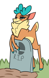 Size: 600x950 | Tagged: safe, artist:anonymous, velvet reindeer, them's fightin' herds, /mlp/, 4chan, community related, drawthread, grave, gravestone, harsher in hindsight, simple background, smash ultimate, smug, solo, super smash bros., transparent background
