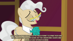 Size: 1280x720 | Tagged: safe, edit, edited screencap, editor:jaredking203, screencap, mayor mare, earth pony, pony, filli vanilli, caption, eyes closed, female, glasses, image macro, meme, text