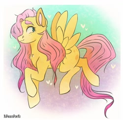 Size: 1024x996 | Tagged: safe, artist:xxparadoxponyxx, derpibooru import, fluttershy, pegasus, pony, chest fluff, female, hair over one eye, looking away, looking sideways, mare, missing cutie mark, solo, spread wings, three quarter view, wings