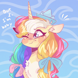 Size: 1080x1080 | Tagged: safe, artist:akiiichaos, oc, oc only, pony, unicorn, bust, female, mare, one eye closed, paper boat, portrait, solo