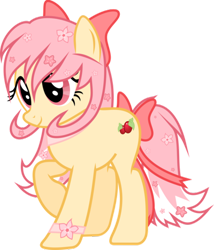 Size: 400x468 | Tagged: safe, artist:ad-opt, oc, oc only, oc:sakura blossom, earth pony, pony, bow, earth pony oc, eyelashes, female, flower, flower in hair, hair bow, mare, raised hoof, simple background, solo, tail bow, transparent background