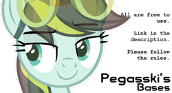 Size: 800x433 | Tagged: safe, artist:pegasski, oc, oc only, earth pony, pony, base, bust, earth pony oc, eyelashes, goggles, simple background, smiling, solo, text, transparent background