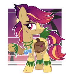 Size: 2191x2315 | Tagged: safe, artist:beautifulspaceshow, oc, oc only, oc:tropical oasis (ice1517), earth pony, pony, bag, bedroom eyes, bottle, coat markings, ethereal mane, female, freckles, grass, jewelry, mare, multicolored hair, necklace, palm tree, potion, raised hoof, saddle bag, solo, starry mane, tree, underhoof