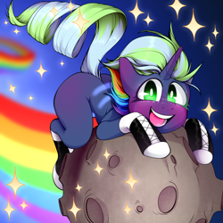 Size: 1500x1500 | Tagged: safe, artist:kenpon, oc, pony, unicorn, clothes, comet, converse, photo, rainbow, shoes, space, sparkles, stars