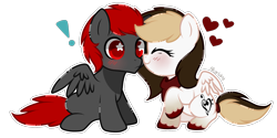 Size: 1758x879 | Tagged: safe, artist:hikariviny, oc, oc only, pegasus, pony, blushing, boop, colt, eyes closed, female, filly, heart, male, oc x oc, pegasus oc, raised hoof, shipping, simple background, sitting, starry eyes, straight, surprised, transparent background, unshorn fetlocks, wide eyes, wingding eyes, wings