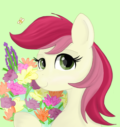Size: 918x973 | Tagged: safe, artist:rainbowfoxxy, roseluck, bee, insect, female, flower, mare, solo