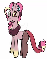 Size: 1280x1611 | Tagged: safe, artist:malupokebr, oc, oc only, oc:neapolitan cake, deviantart watermark, draconequus hybrid, heterochromia, interspecies offspring, looking at you, obtrusive watermark, offspring, parent:discord, parent:pinkie pie, parents:discopie, solo, watermark