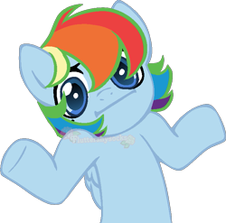 Size: 669x662 | Tagged: safe, artist:skulifuck, oc, oc:rainbow riot, pegasus, pony, base used, female, mare, not rainbow dash, pegasus oc, shrug, simple background, solo, transparent background, wings