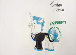 Size: 1024x742 | Tagged: safe, artist:jordansilverblade17, fancypants, pony, unicorn, blushing, clothes, embarrassed, fart, fart noise, male, monocle, onomatopoeia, solo, sound effects, stallion, traditional art, wide eyes
